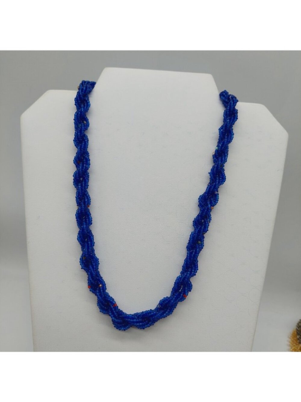 Blue Seed Bead Necklace Barrel Clasp Red Beads Choker - Picture 6 of 6